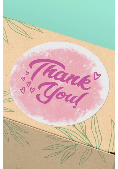 Koyu Pembe Suluboya Thank You Sticker 3x3cm St2208 Çok Renkli