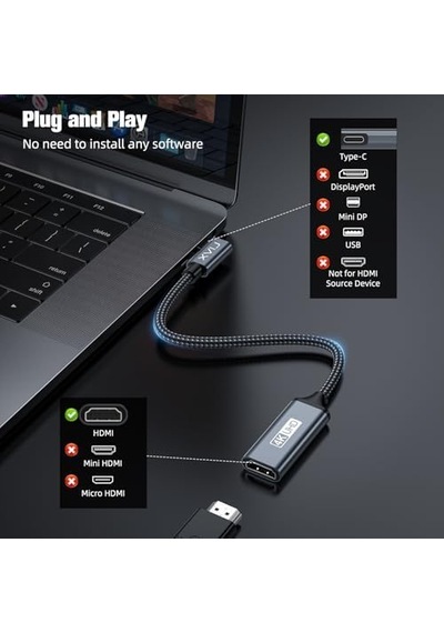 Usb-c To Hdmı Adaptör 4k 30hz Type-c Görüntü Aktarıcı İphone İle Uyumlu, Macbook İle Uyumlu, Laptop, Tablet Uyumlu Dayanıklı Örgü Kablo Tak & Çalıştır Otgth