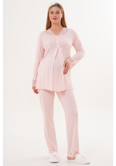 Mecit Pijama Mecit 5808 Kadın Hamile Lohusa Pijama Takımı Pudra