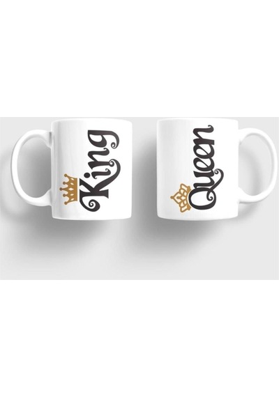 King Queen Baskılı 2'li Kupa Seti Beyaz