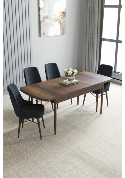 Zümra Serisi, Barok Ahşap Desen 80x132 Açılabilir Mdf Mutfak Masası Takımı 4 Adet Sandalye, Antrasit Zümra Serisi, Barok Ahşap Desen 80x132 Açılabilir Mdf Mutfak Masası Takımı 4 Adet Sandalye, Antrasit