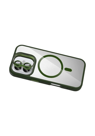 Joko Apple Apple Uyumlu iPhone 16 Plus Remim Lensli Magsafe Standlı Kapak - Koyu Yeşil 0.2M-Çok Renkli