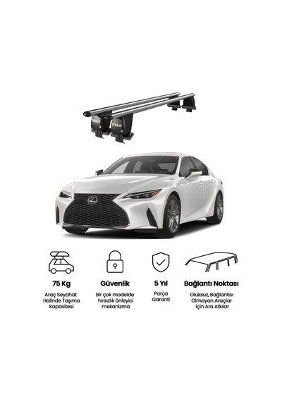 Royal Lexus Is 2013 Ve Sonrası Uyumlu Gri Kilitli Ara Atkı Port Bagaj Tavan Barı