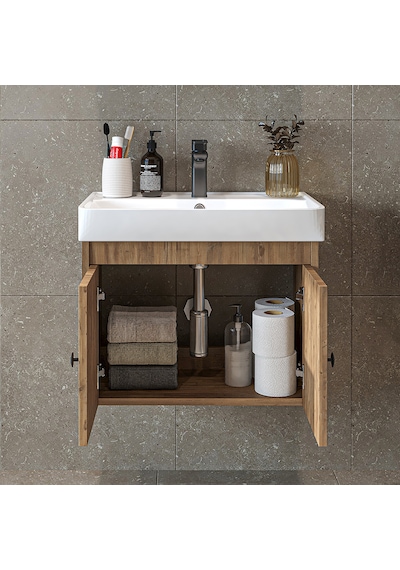 Ada Lavabolu Mat Suntalam Banyo Alt Dolabı 60 Cm Atlantik Çam