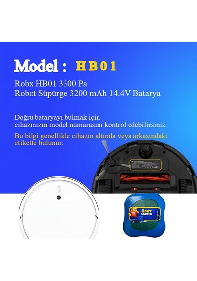 Robx Hb01 3300 Pa Robot Süpürge 3200 Mah 14.4v Batarya  Uyumlu Uzun Ömürlü, Yüksek Performans Pil