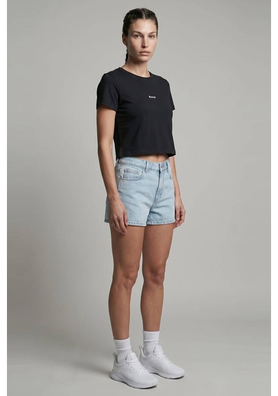 Woneagle Waneagle Kadın Siyah Bisiklet Yaka Logolu Sportif Crop Tişört Siyah Siyah