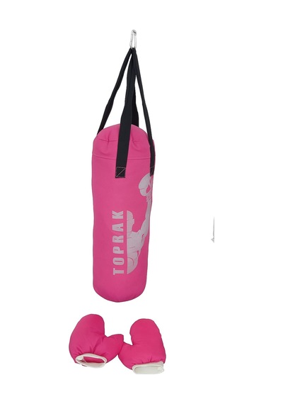Boks Torbası Eldiven Ve Karabina İçi Dolu 50x20 Cm Pembe Renkli.