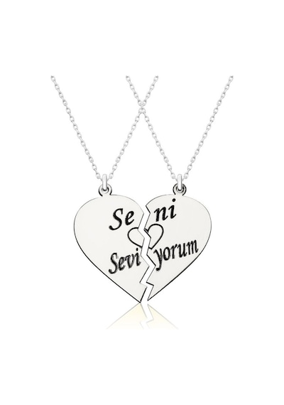 Ayrılan Kalp Çift Zincir Seni Seviyorum Kadın Beyaz Gümüş Kolye 460746832