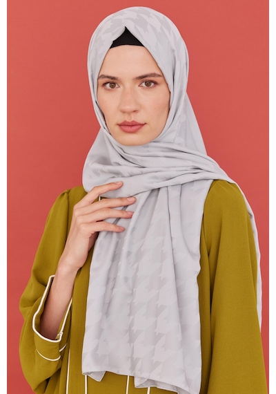 Mirsoy Scarf Kazayağı Desen İpeksi Jakar Şal - Gümüş Gümüş