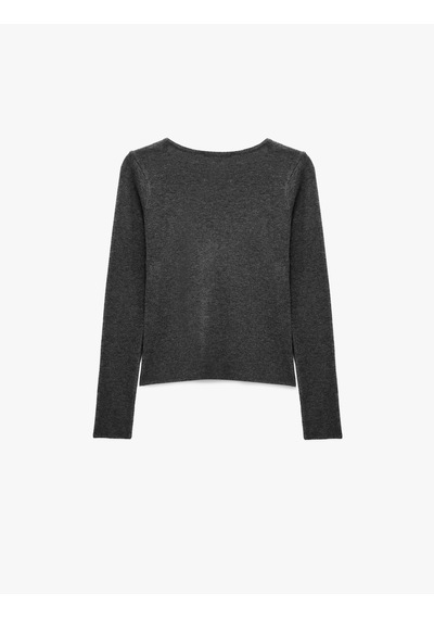 Koton İkili Katmanlı Dantel Detaylı Slim Fit U Yaka Uzun Kollu Düğmeli Triko Hırka Antrasit 7wal90146ıt