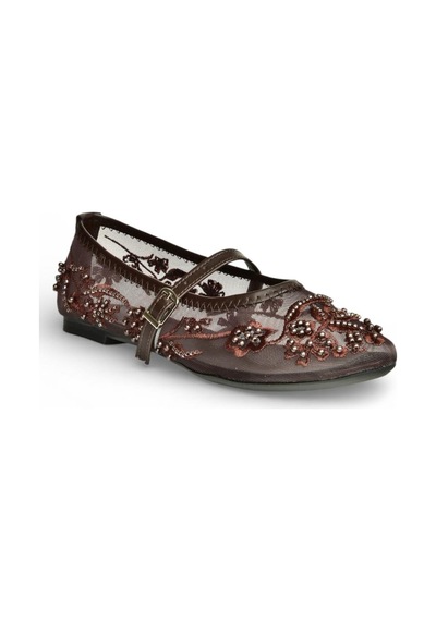 Fox Shoes Y726330115 Kahverengi File İnci Detaylı File Kadın Babet Kahverengi