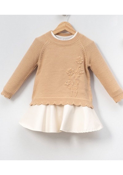 Xo Kids Kız Çocuk Elbise 3-7 Yaş 4026 Bej