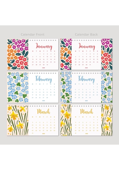 Çiçek Galerisi 2026 Masa Takvimi, Rengarenk Çiçekli Takvim, 2026 Desk Calendar, Flowers Calendar 202 Siyah