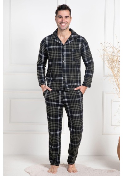 Mecit Pijama Mecit 2950 Yeşil Ekoseli Büyük Beden Kışlık Erkek Pijama Takımı Yeşil