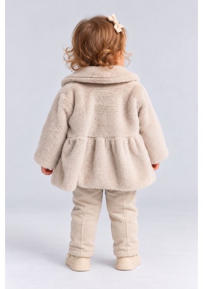 Ahengim Kız Bebek Peluş Mont Fiyonklu Düğmeli Yumuşak Dokulu Kışlık Ceket Ak8548 Bej