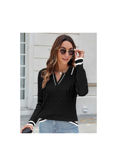 Youknitwear You Riviera Polo Yaka Kadın Kazak Siyah