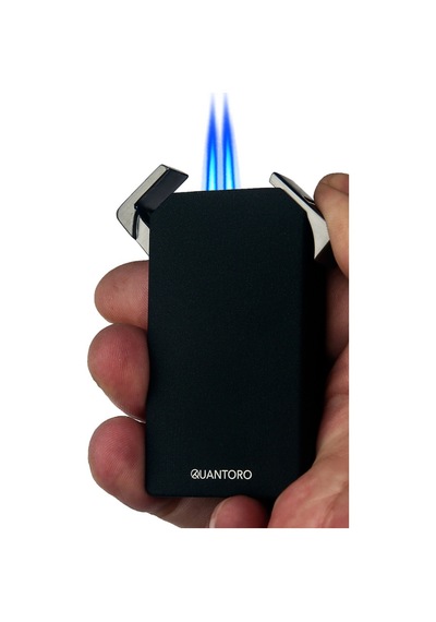 Quantoro Çift Torch Pürmüz Delicili Mat Siyah Metal Puro Çakmağı - Trz1191