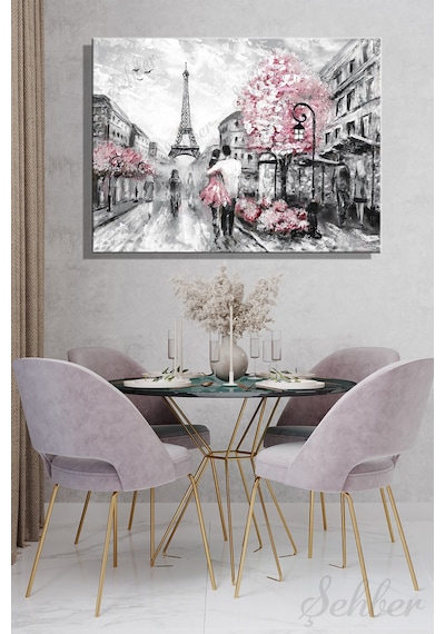 Yatay Kanvas Duvar Tablosu Tekli Salon Mutfak Yatak Odası Ofis Yağlı Boya Efekt Paris Manzara