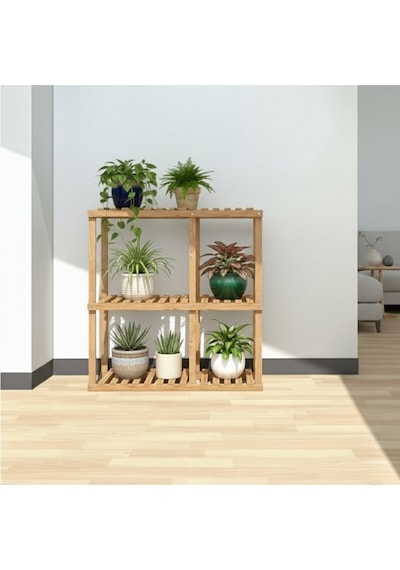 100x100 Cm Masif Ahşap Çiçeklik Standı - Kahve & Bej Renk Seçenekli Çok Katlı Saksılık Kahverengi
