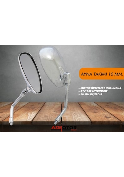 Motosiklet Ayna Takımı Nikel Oval 10 Mm.