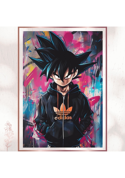 Street Style Goku - Graffiti Temalı Anime Pvc Tablo