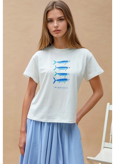 Hiccup Baskı Detaylı Regular Fit Bisiklet Yakalı %100 Pamuklu T-shirt Maya Mavisi