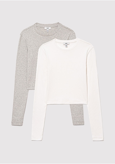 Mavi - 2li Uzun Kollu Crop Basic Tişört 1613021-88467 Gri