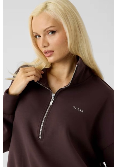 Guess Yarım Fermuarlı Kahverengi Kadın Sweatshirt V6yq25k4801