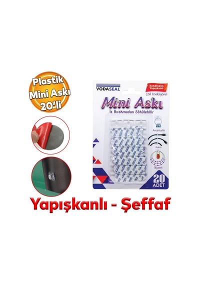 Yapışkanlı Banyo Lavabo Mutfak Askılık Şeffaf Plastik Sağlam Asma İz Bırakmayan Mini Askı 20 Adetli Set Çok Renkli