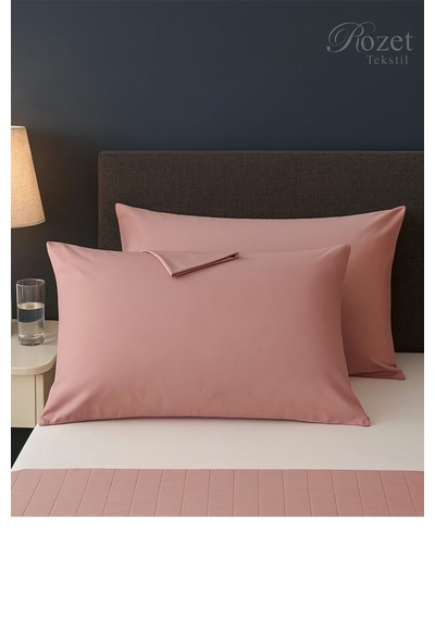 Gül Kurusu Pamuk Kumaş Kapaklı Yastık Kılıfı 2 Adet 50 X 70 Cm