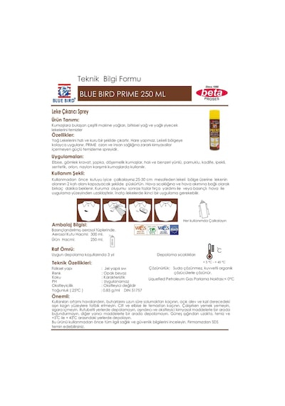 Blue Bird Prime Stain Cleaner Leke Çıkarıcı Sprey 250 ML