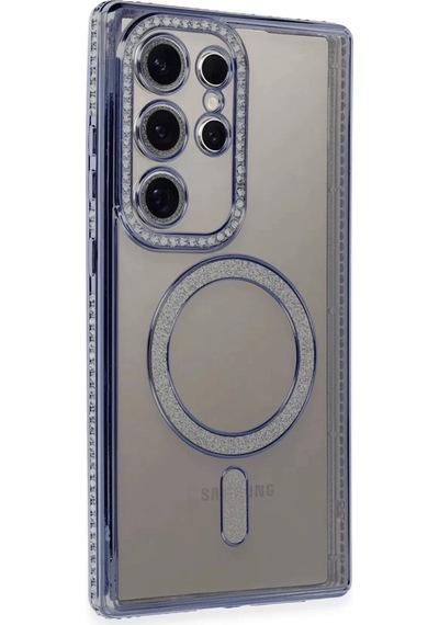 Newface Samsung Galaxy S24 Ultra Kılıf Joke Simli Magneticsafe Kılıf - Mavi