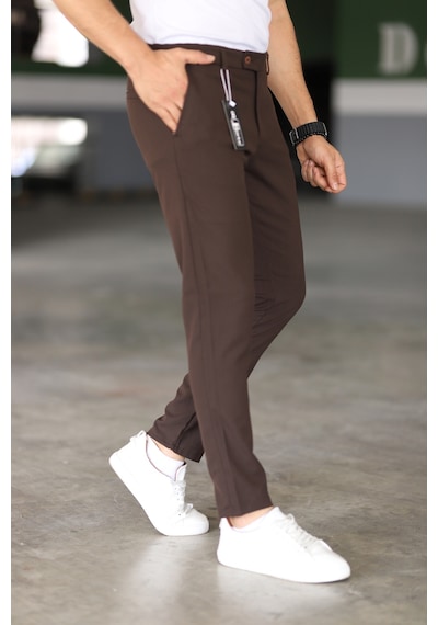 Bürke Erkek Kahverengi Renk Kaliteli Slimfit Kumaş Bilek Boy Pantolon (100-135 kg battal beden 40-42-44)