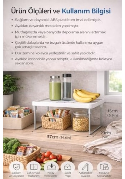 Tr Ve Mutfak Tezgahı Için Raf Düzenleyici Buzdolabı Uyumlu Yükseltici Organizer Metal Ayaklı Ek Raf Çok Amaçlı Diğer