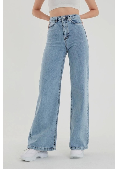 Lavajeans Kadın Likralı Yüksek Bel Bol Paça Kot Pantolon- Wide Leg 22karmavi Açık Mavi