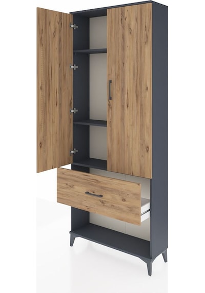 Arges Dolap 3 Raflı Tek Çekmeceli 2 Kapaklı 88x30x221 Antrasi... Antrasit