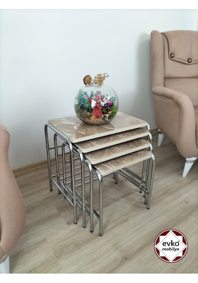 Evko Mobilya Buket Sehpa,  4'lü Zigon Sehpa, Servis Sehpası, Iç Içe Geçen Sehpa, Ahşap Sehpa,  Dikdörtgen Sehpa