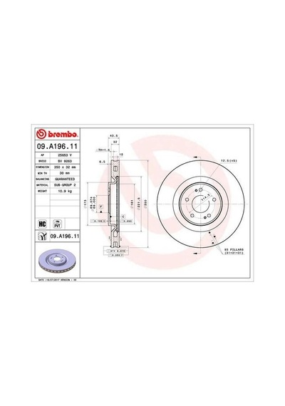 Brembo 09a19611 Fren Diski Ön Mitsubishi Lancer Evo X 2.0l 4b11 Cz4a 08 15 Takım Disk ıdır 4615a025
