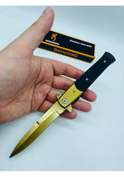 Browning Marka Gold Kamp Bıçak Siyahkasa Kamp Çakı //22cm Sarı - Siyah