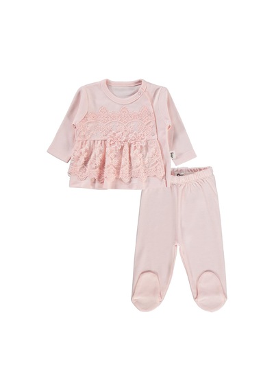 Civil Baby Fırfır Tüllü 1-9 Ay Pijama Takımı - Pudra Somon