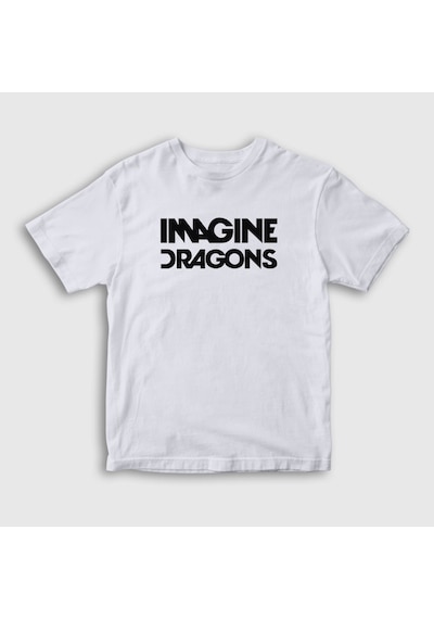 Presmono Unisex Çocuk Logo V2 Imagine Dragons T-shirt Beyaz