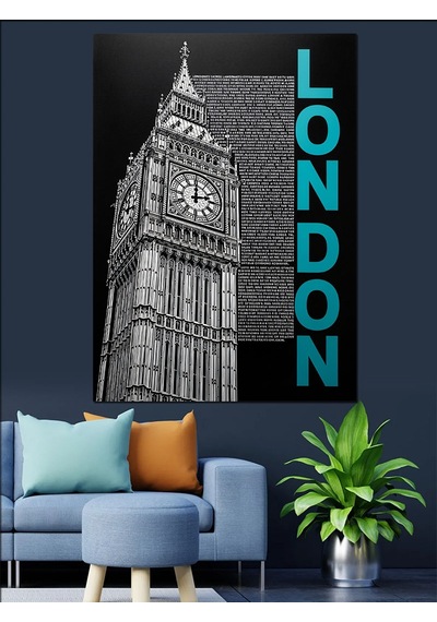 London Big Ben Yazısı Dekoratif Kanvas - Mdf Ahşap Tablo