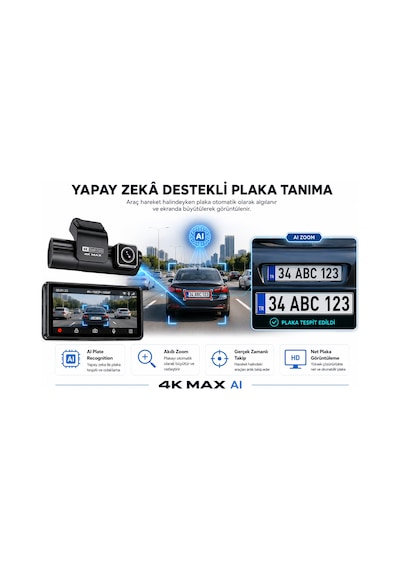 Bagajon 3 Kameralı Yapay Zekâ Destekli 4k Araç İçi Kamera Ön İç Arka Kamera Wifi Gps Adas 24 Saat Park Modu Gece Görüşlü