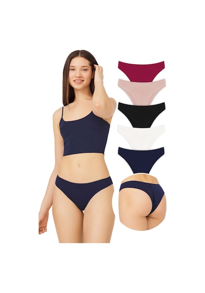 Cottonhill Pamuklu Basic Kadın Brezilya Külot 5'li Paket Renkli-6 Çok Renkli