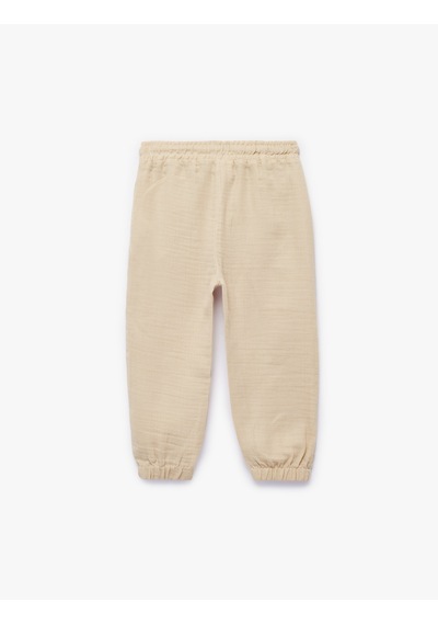 Koton Pamuklu Beli Bağcıklı Müslin Kumaş Basic Jogger Pantolon Bej 6smb40023tw Ekru