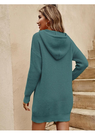 Aqe Fashion Triko Kapüşonlu Uzun Kollu Tunik Mint Elbise Mint