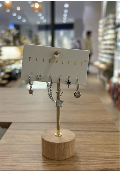 Yakemiyou Silver Renkli Yıldızlar Altılı Küpe Çok Renkli