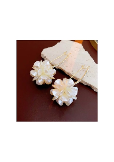 Floral Çiçek Motifli Sallantlı Taşlı Şık Kullanışlı Altın Renk Gold Küpe Mavi