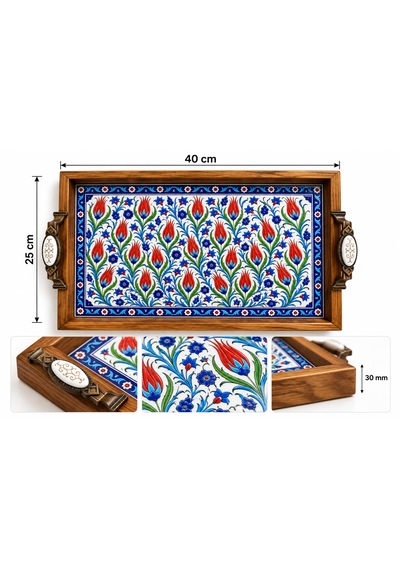 Ahşap Tepsi Cam Baskılı 28x44