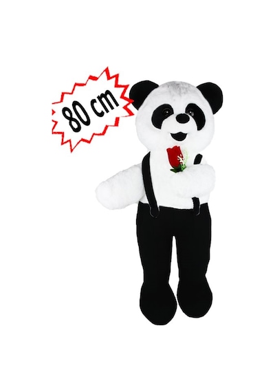 80 Cm Ayakta Tulumlu Çiçekli Panda Siyah